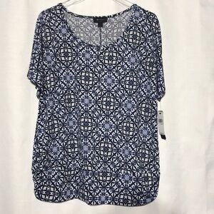 AB Studio Navy and White Geometric Blouse